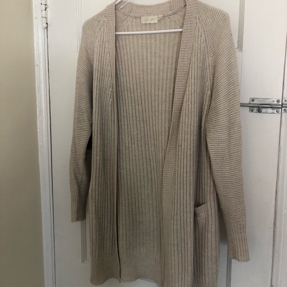 Long cardigan w/ elbow patches & pockets